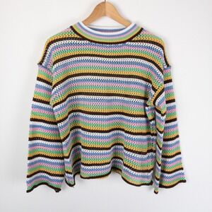 Oversized Grandma Crochet Sweater Womens‎ M Colorful Striped Anna Kaci